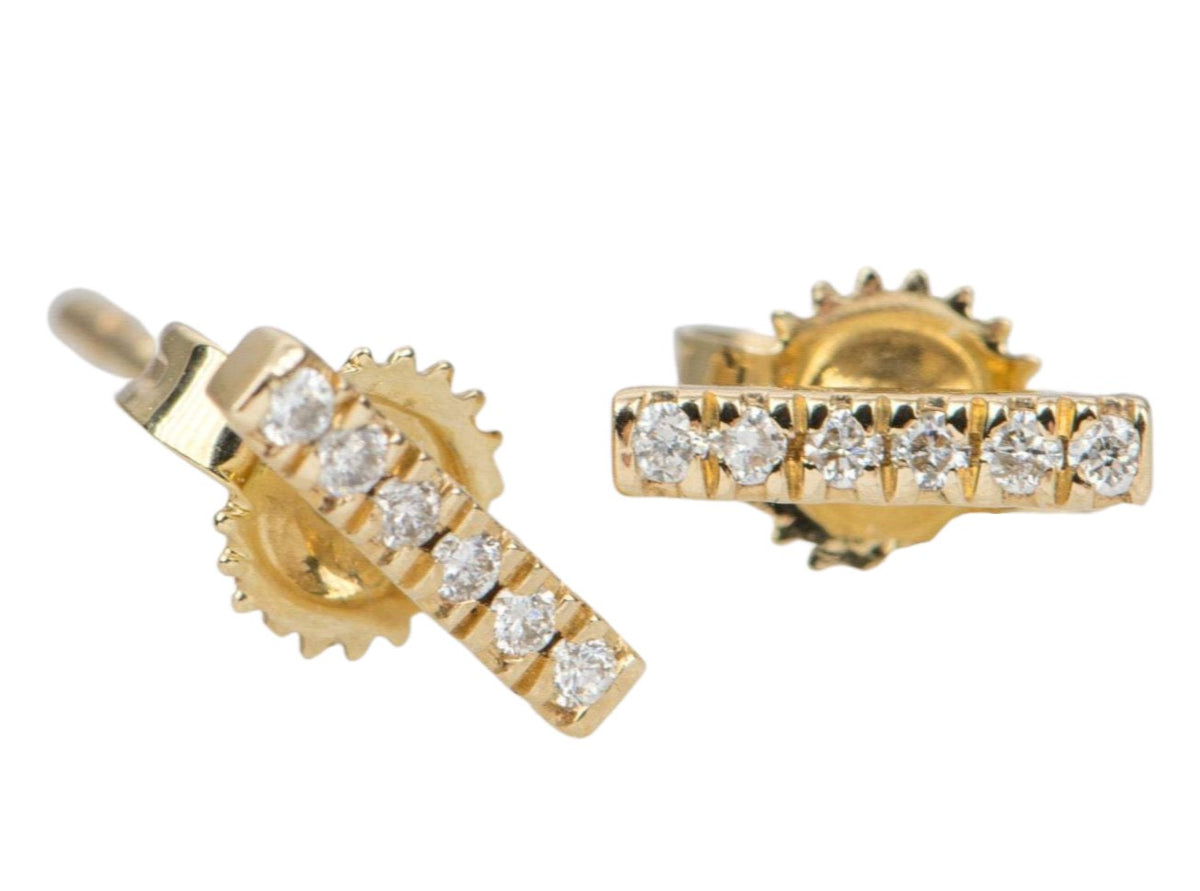 Diamond Trio Bar Earrings 14K Gold Gift For Her Anniversary Gift OOAK April Birthstone AD2339 Aurora Designer
