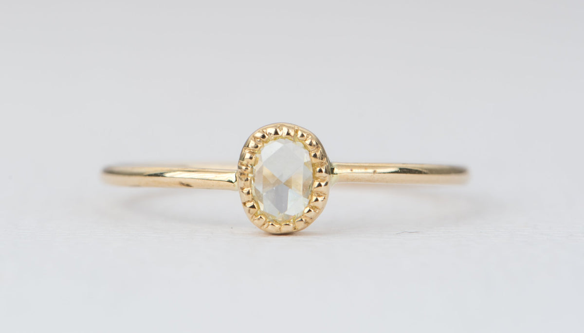Oval Rose Cut Diamond 14K Yellow Gold Ring AD2353 Aurora Designer