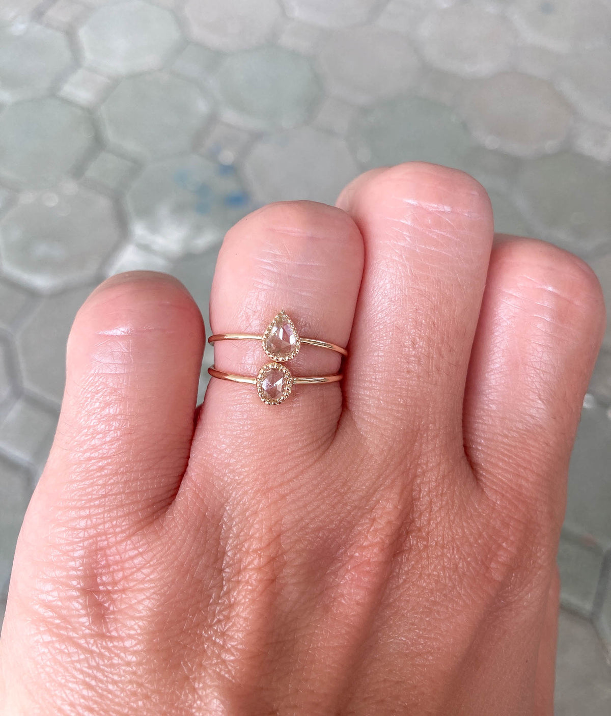 Oval Rose Cut Diamond 14K Yellow Gold Ring AD2353 Aurora Designer