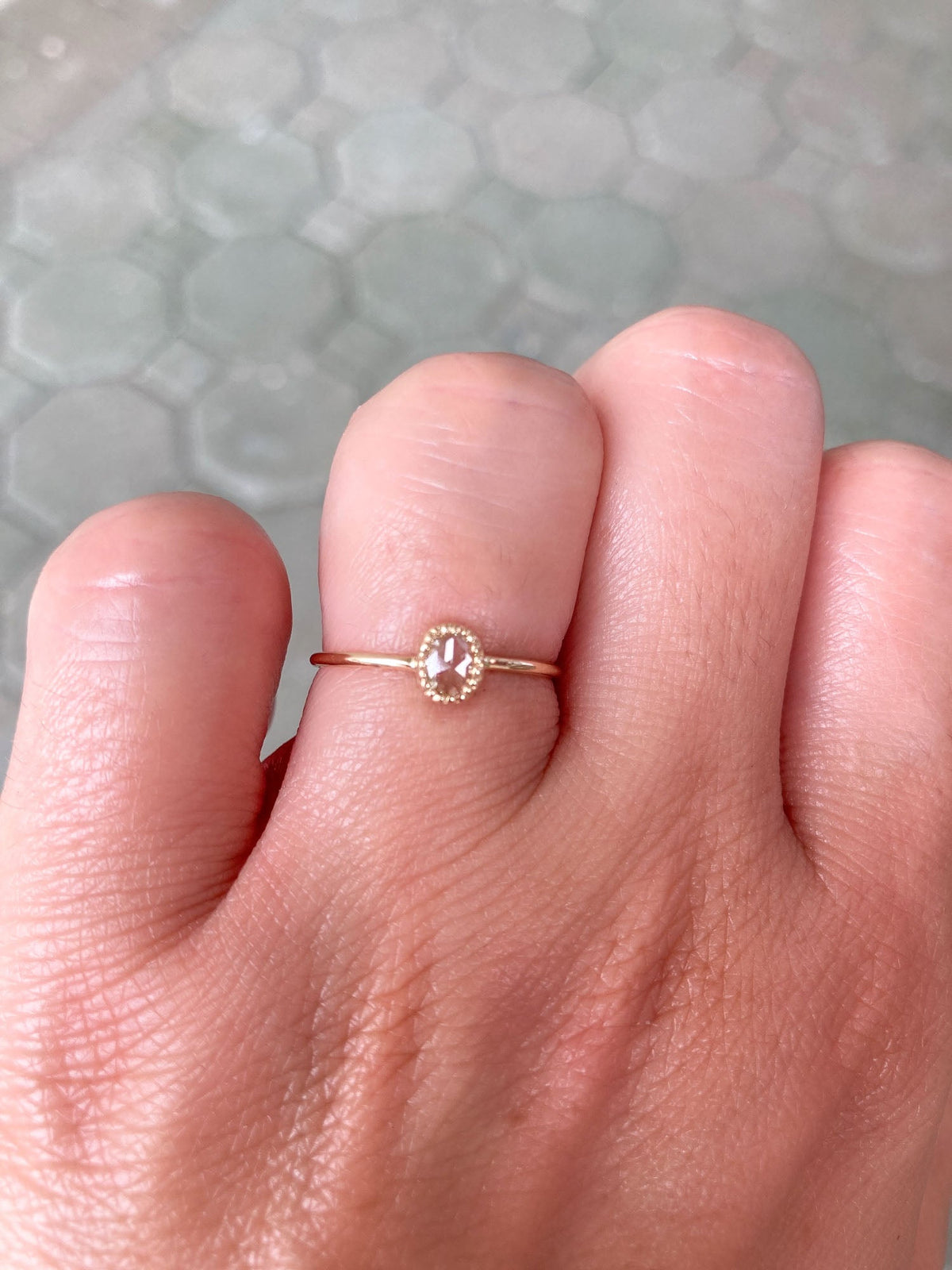 Oval Rose Cut Diamond 14K Yellow Gold Ring AD2353 Aurora Designer