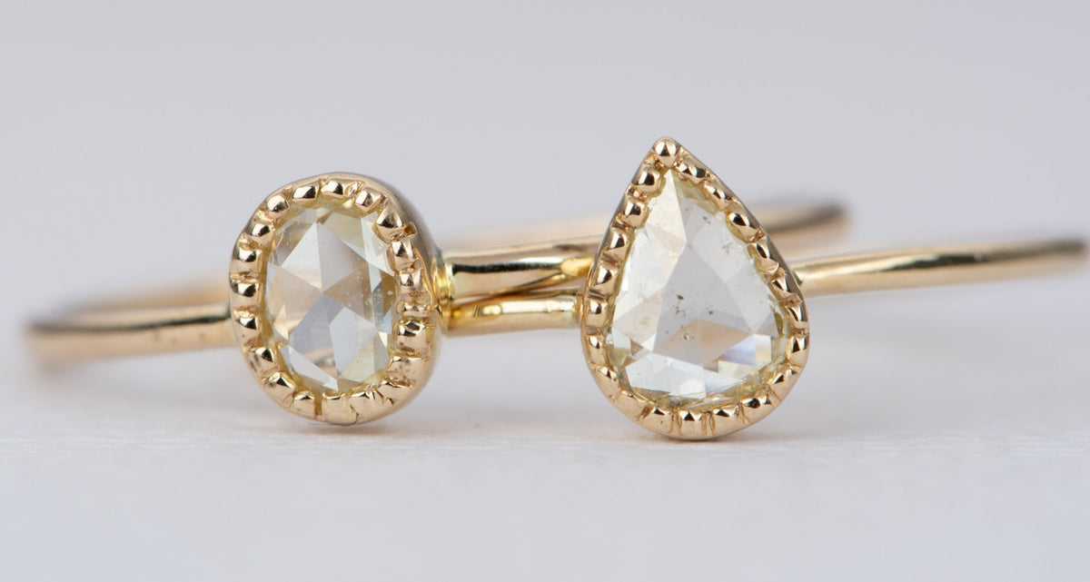 Oval Rose Cut Diamond 14K Yellow Gold Ring AD2353 Aurora Designer
