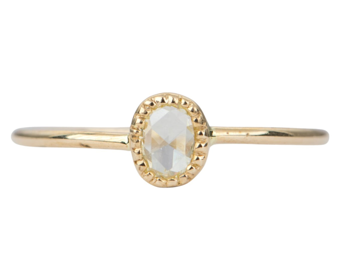 Oval Rose Cut Diamond 14K Yellow Gold Ring AD2353 Aurora Designer