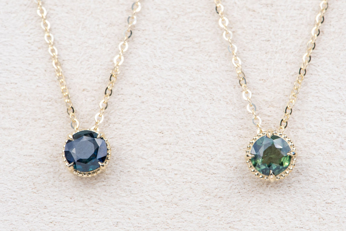 6mm Nigerian Sapphire Pendant Necklace 14K Gold AD2401 Aurora Designer