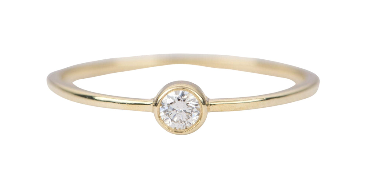 Round Diamond Bezel Set 14K Yellow Gold Ring Simple Minimalist Stacking Ring Stackable OOAK Gift For Her Anniversary April Birthstone Ad2350 Aurora Designer