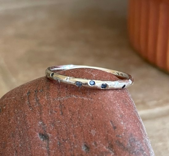 Custom Listing for Amber*** 14K Gold Texturized Wedding Band with Diamonds and Emeralds Jo Dane