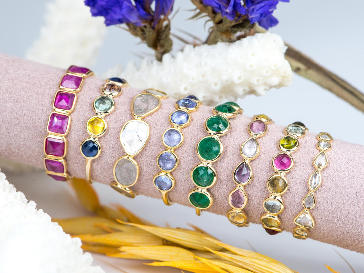 Rustic Diamond Slice Ring 14K 18K Gold Bezel Set Full Eternity Wedding Band AD1744 Aurora Designer