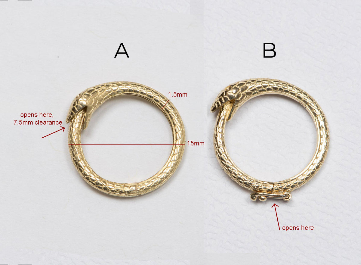 15mm Ouroboros Snake 14K Gold Pendant Charm Holder M4015 Aurora Designer