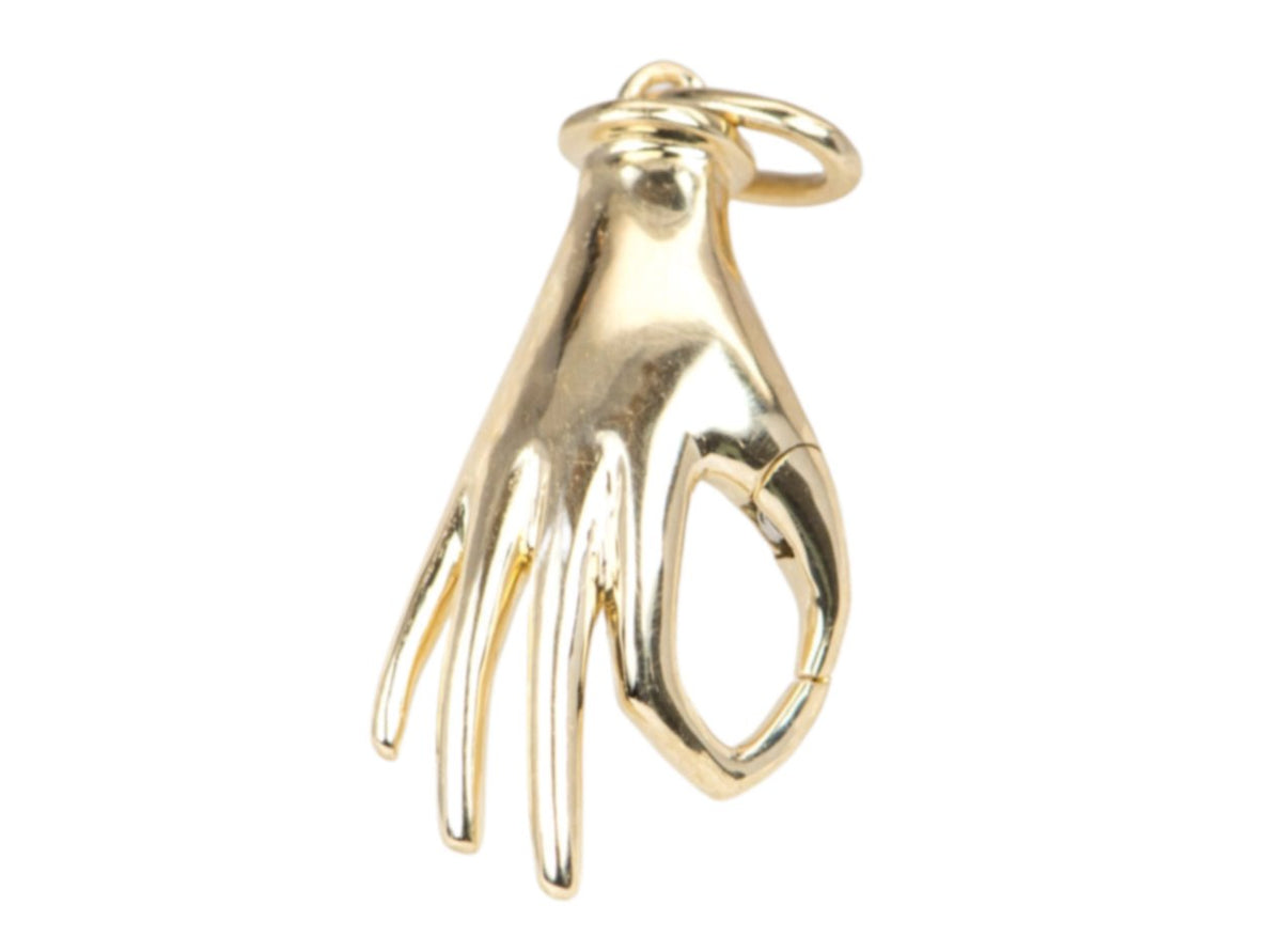 Push Gate Closure Mudra Hand Charm Holder Solid 14K Gold M4016 Aurora Designer