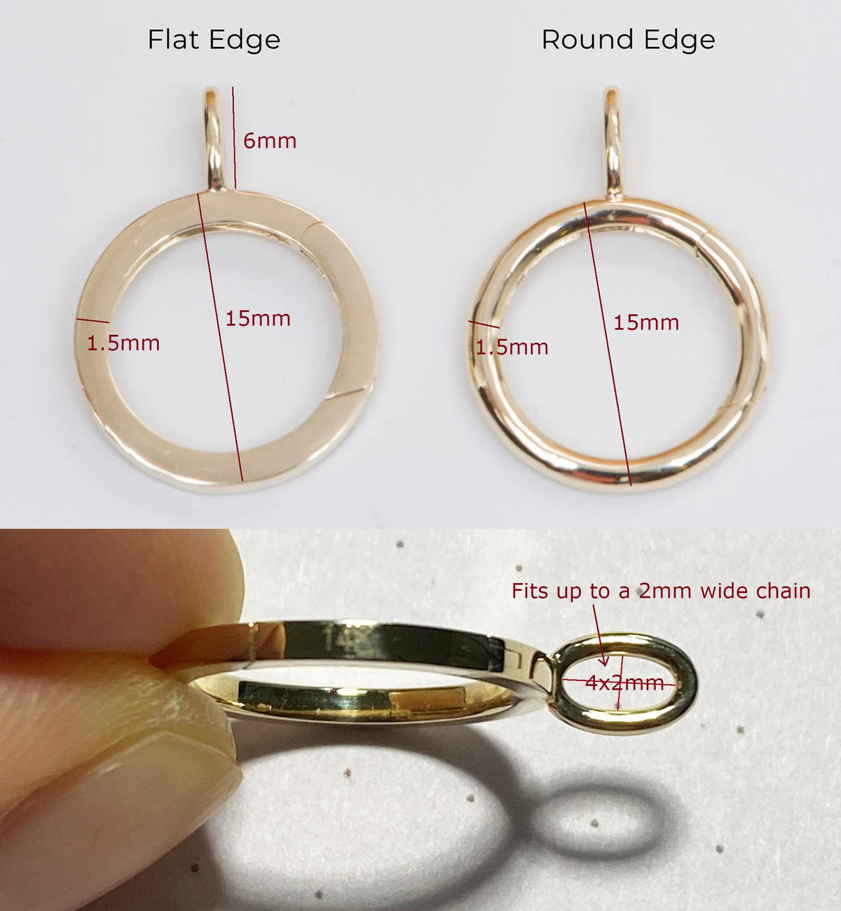 15mm Round Circle Pendant Charm Holder 14K Gold M4017 Aurora Designer