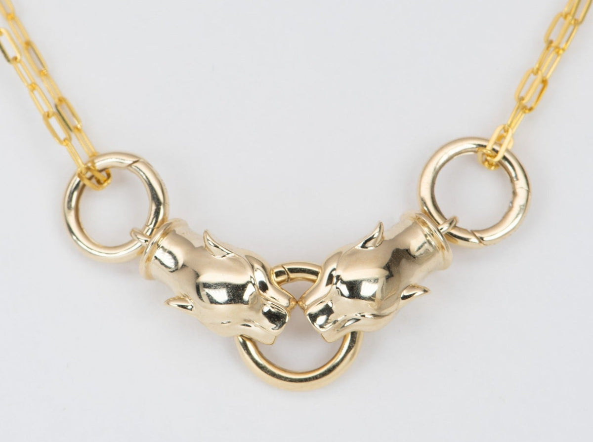 Double Panther Head 14K Gold Chain Connector M4040 Aurora Designer