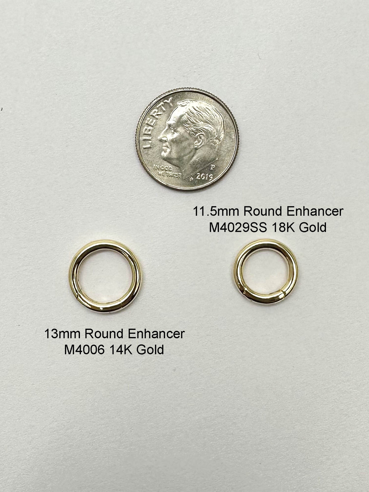Solid 18K Gold 11.5mm Push Gate Round Pendant Holder Enhancer Annex Link M4029 Aurora Designer