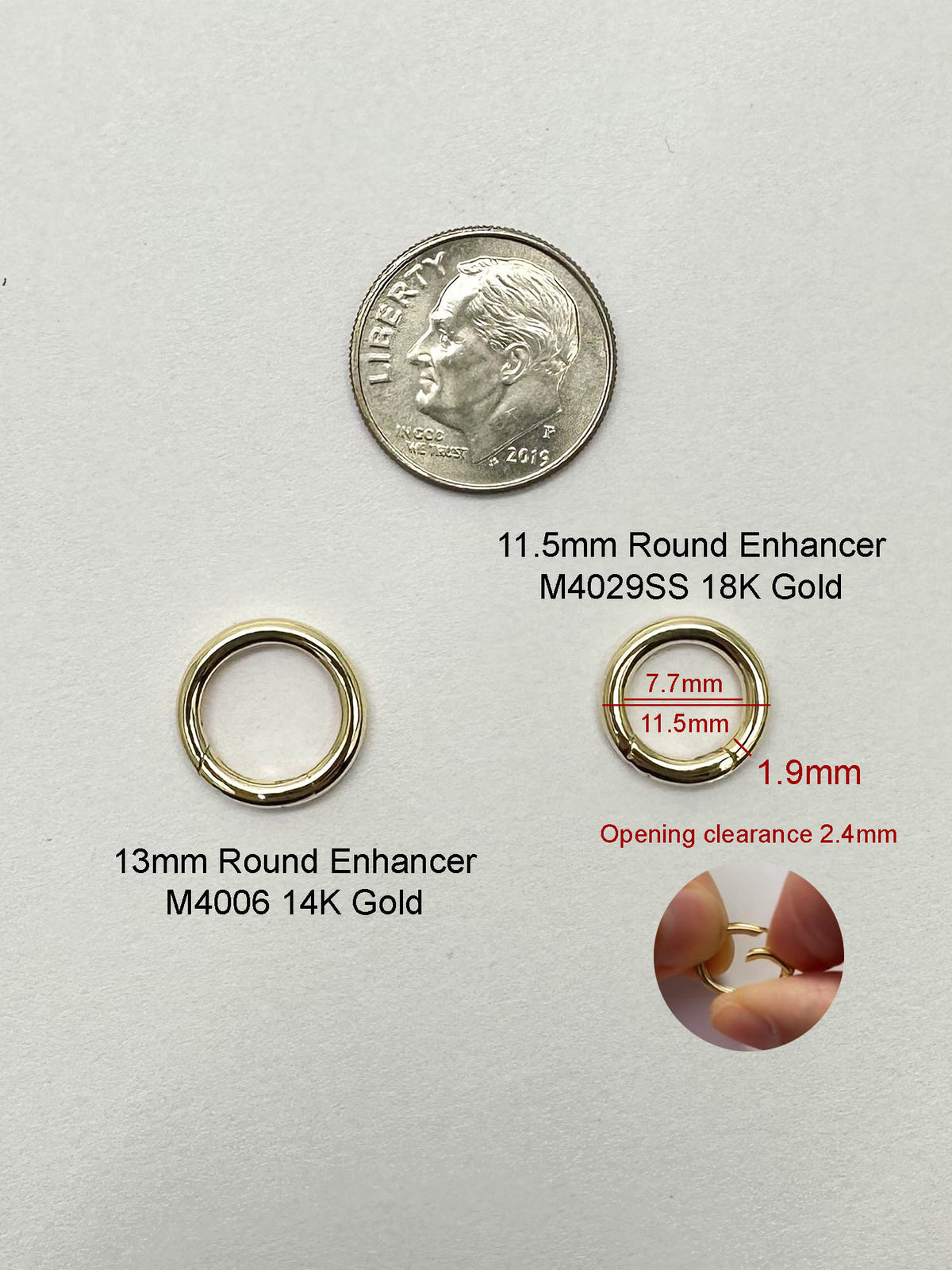 Solid 18K Gold 11.5mm Push Gate Round Pendant Holder Enhancer Annex Link M4029 Aurora Designer