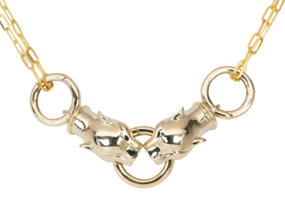 Double Panther Head 14K Gold Chain Connector M4040 Aurora Designer