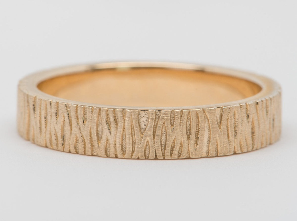 4mm Bark Texture 14K Gold Wedding Band M5001 Aurora Designer