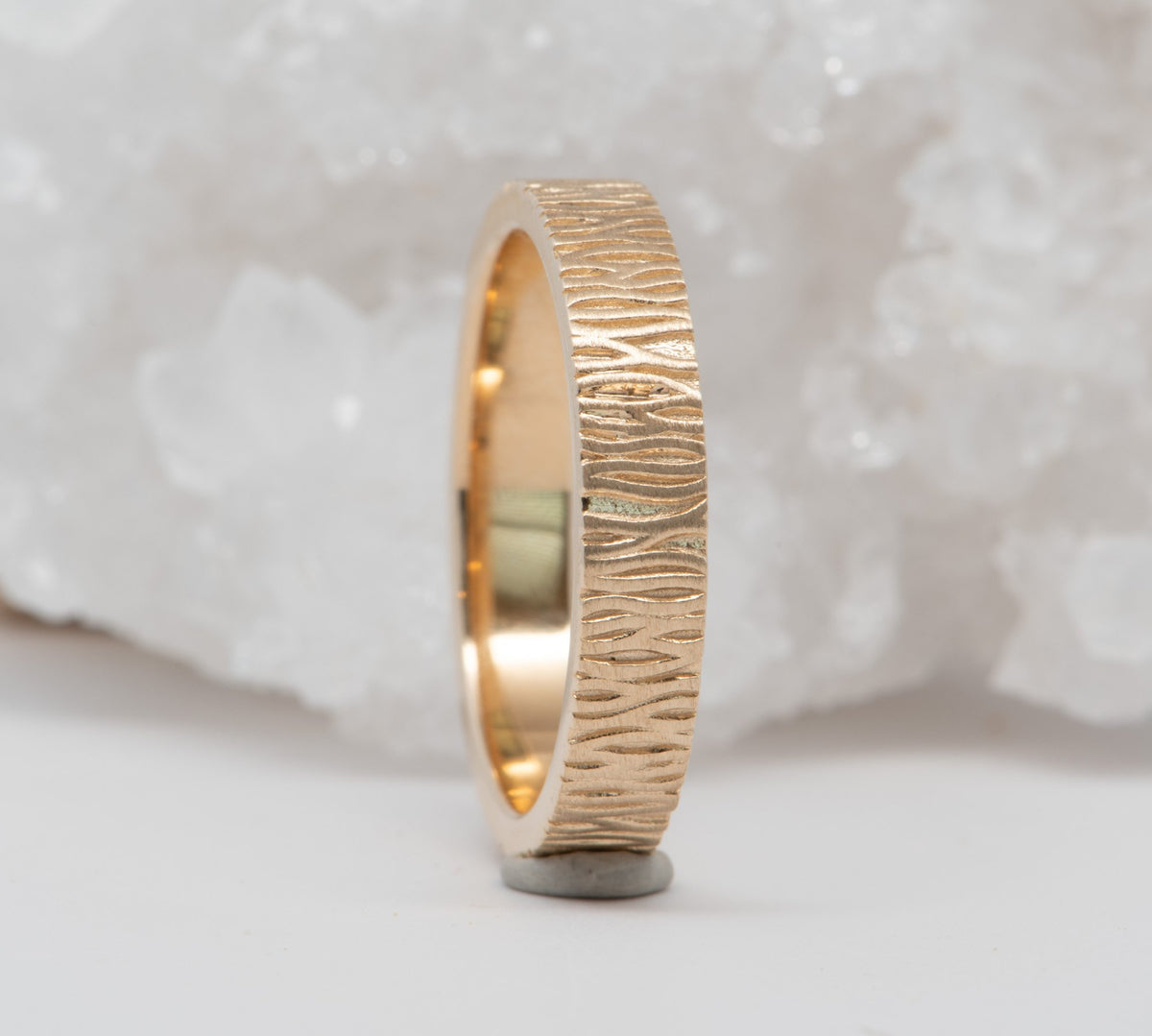 4mm Bark Texture 14K Gold Wedding Band M5001 Aurora Designer