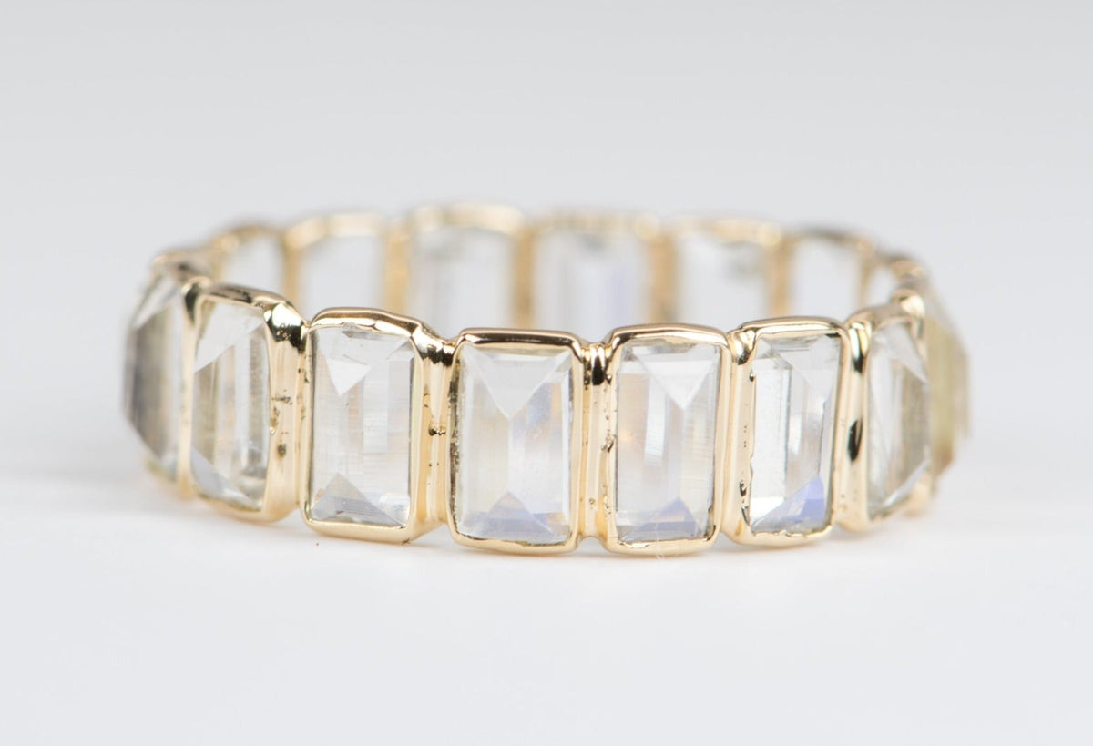 Inverted Rectangle Rainbow Moonstone Wedding Band 14K Gold M5012 Aurora Designer