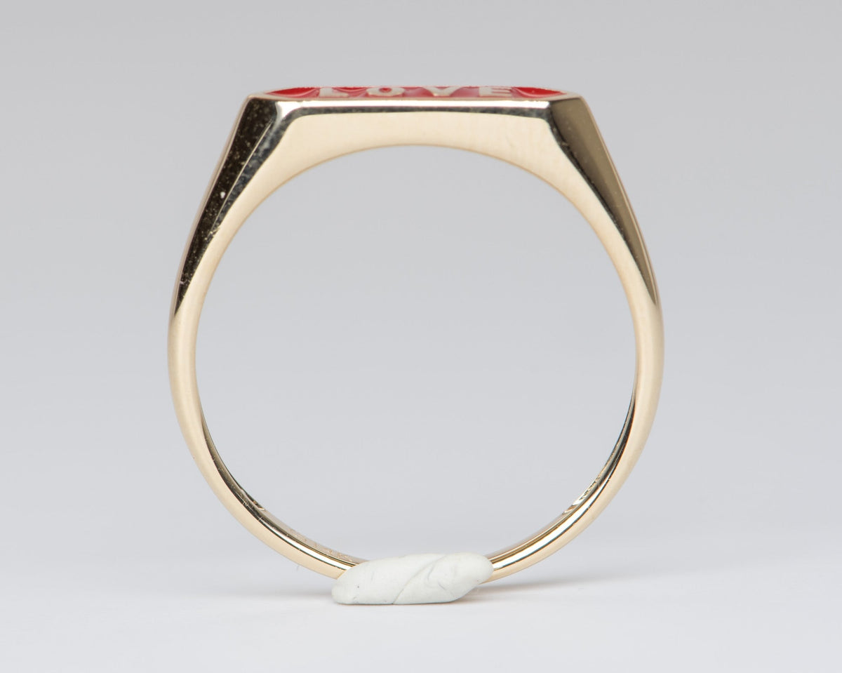 Solid 14K Gold Personalization Signet Letter Enamel Ring AD2046 Aurora Designer