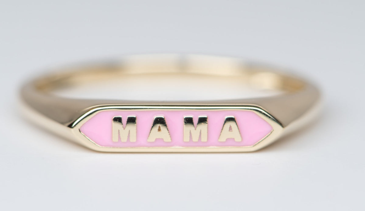 Solid 14K Gold Personalization Signet Letter Enamel Ring AD2046 Aurora Designer