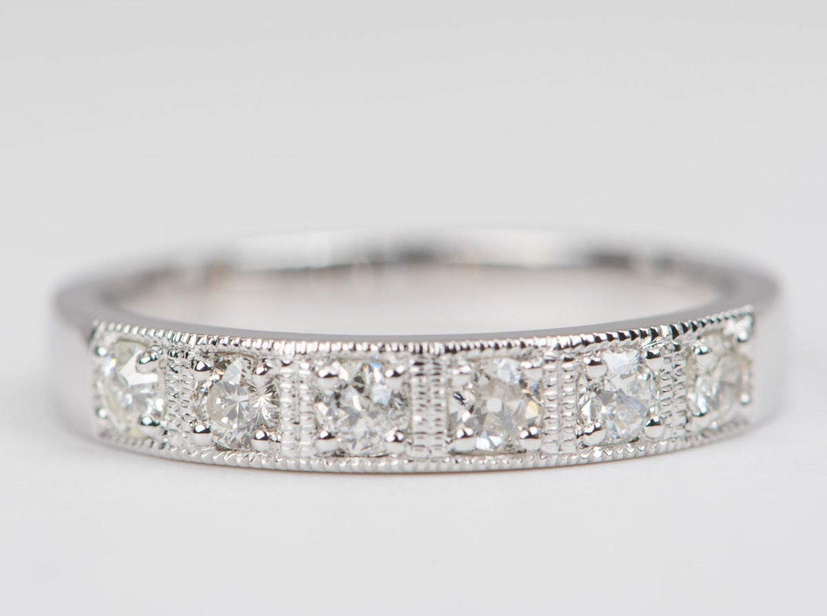 3.5mm Wide Vintage-Inspired 14K Gold Wedding Band with Old Mine Cut Diamond OOAK Alternative Bride Unique Ring Bridal Jewelry M5037 Aurora Designer