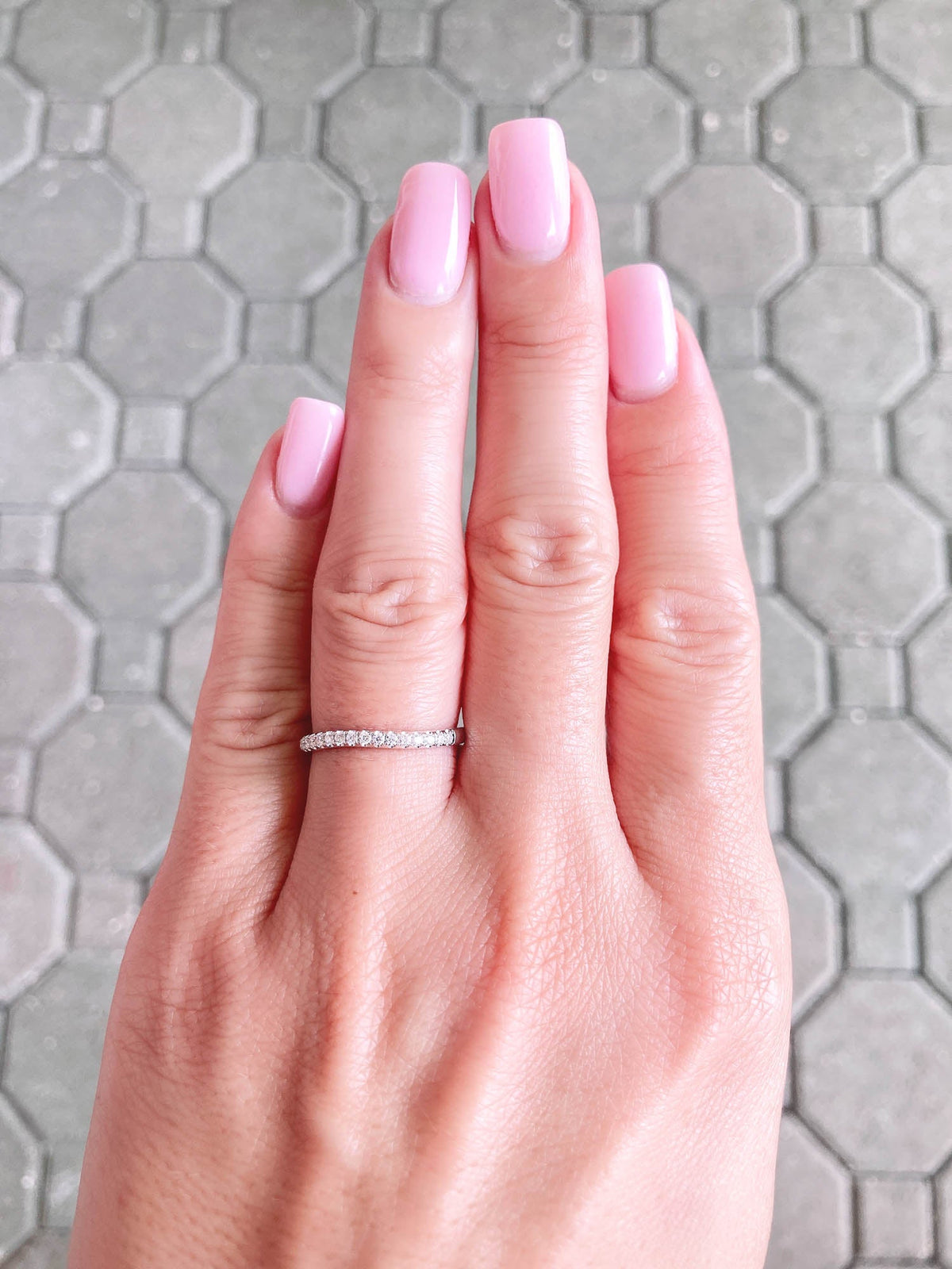 0.2ct Moissanite Pave Wedding Band with Slight Curve 14K Gold M5049 Aurora Designer