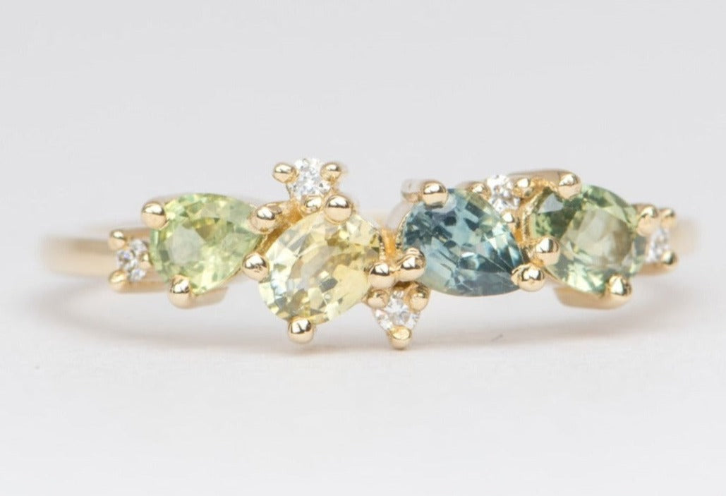 Montana Sapphire and Diamond Cluster Ring 14K Gold M5050 Aurora Designer