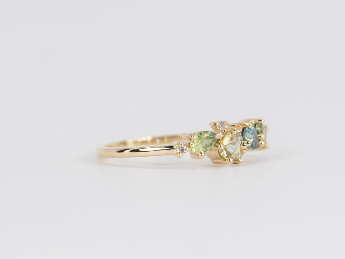 Montana Sapphire and Diamond Cluster Ring 14K Gold M5050 Aurora Designer