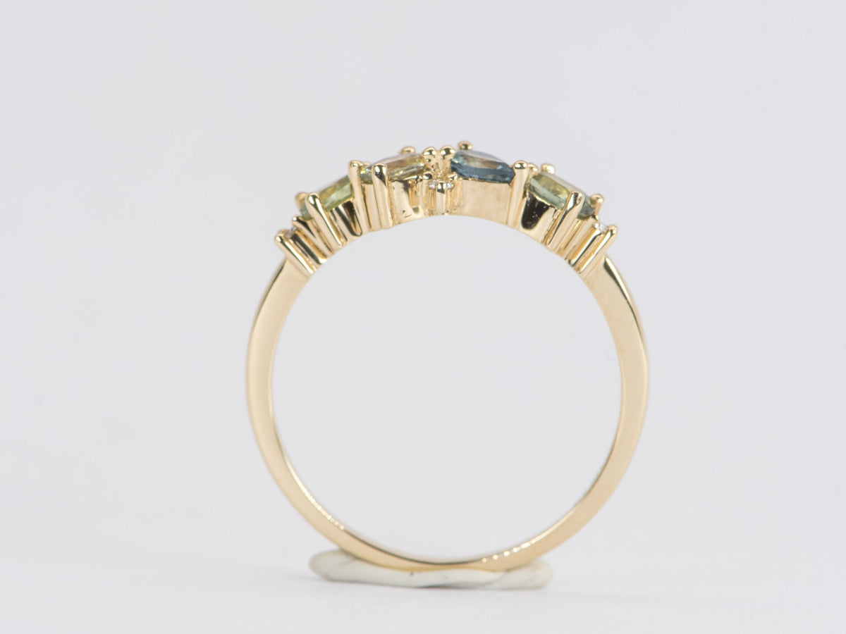 Montana Sapphire and Diamond Cluster Ring 14K Gold M5050 Aurora Designer