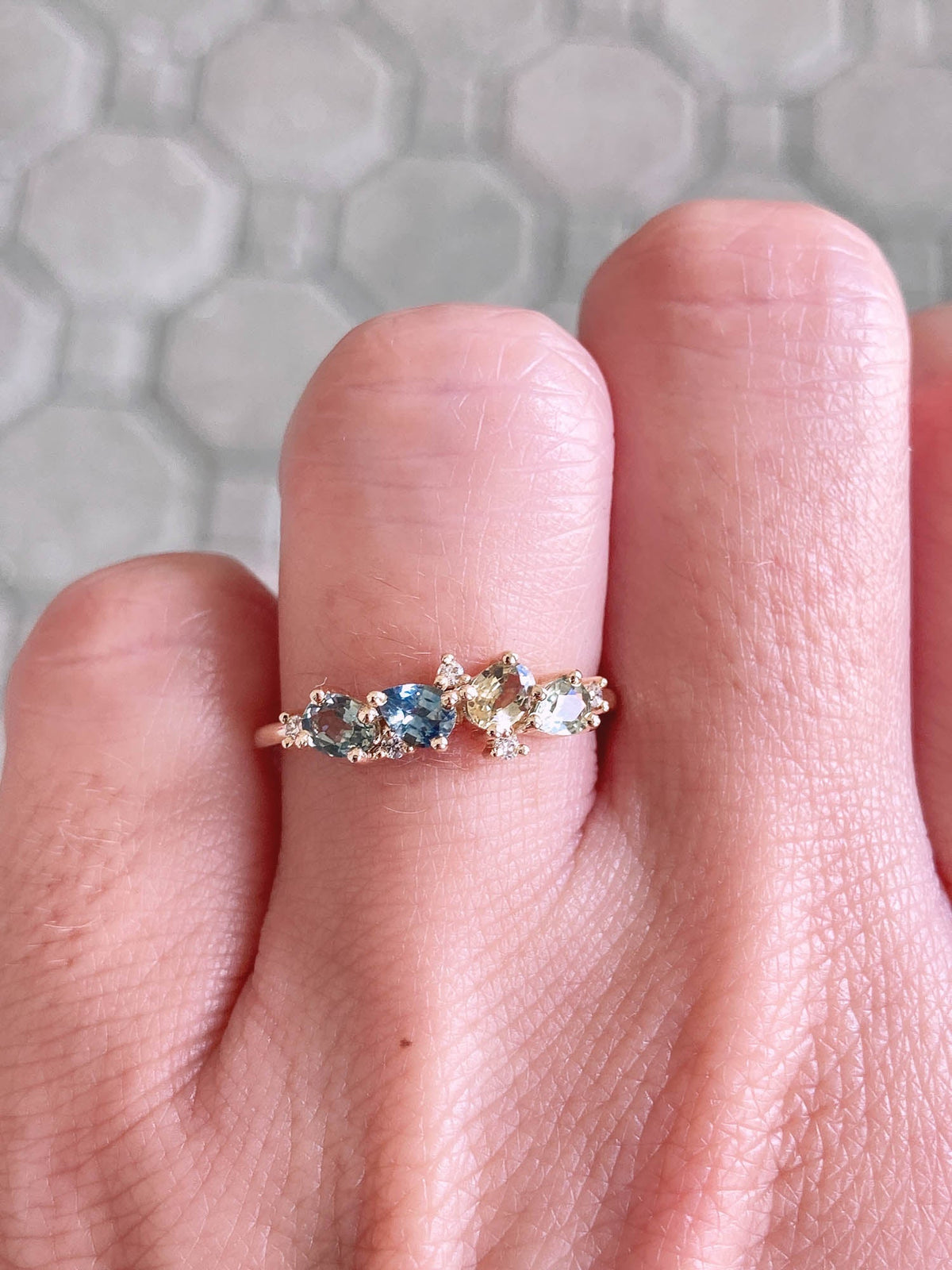 Montana Sapphire and Diamond Cluster Ring 14K Gold M5050 Aurora Designer
