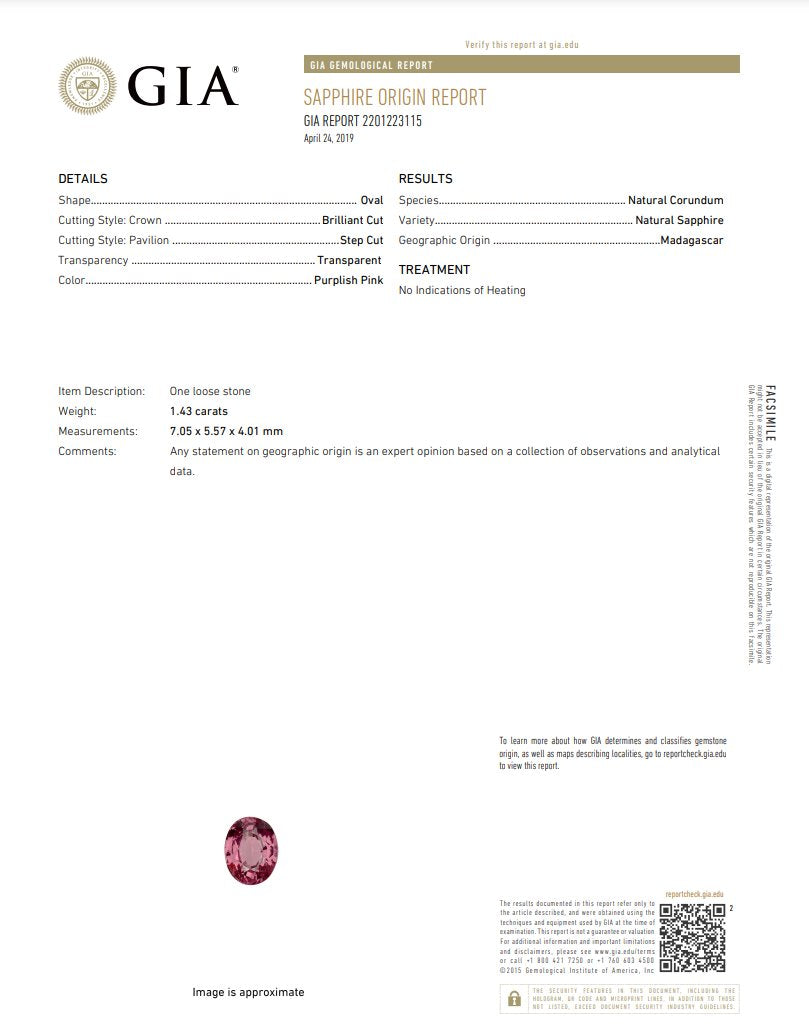 1.43ct Oval Shape Pink Sapphire, GIA Certified Natural, 7.0*5.6*4.0mm PS251 Aurora Designer
