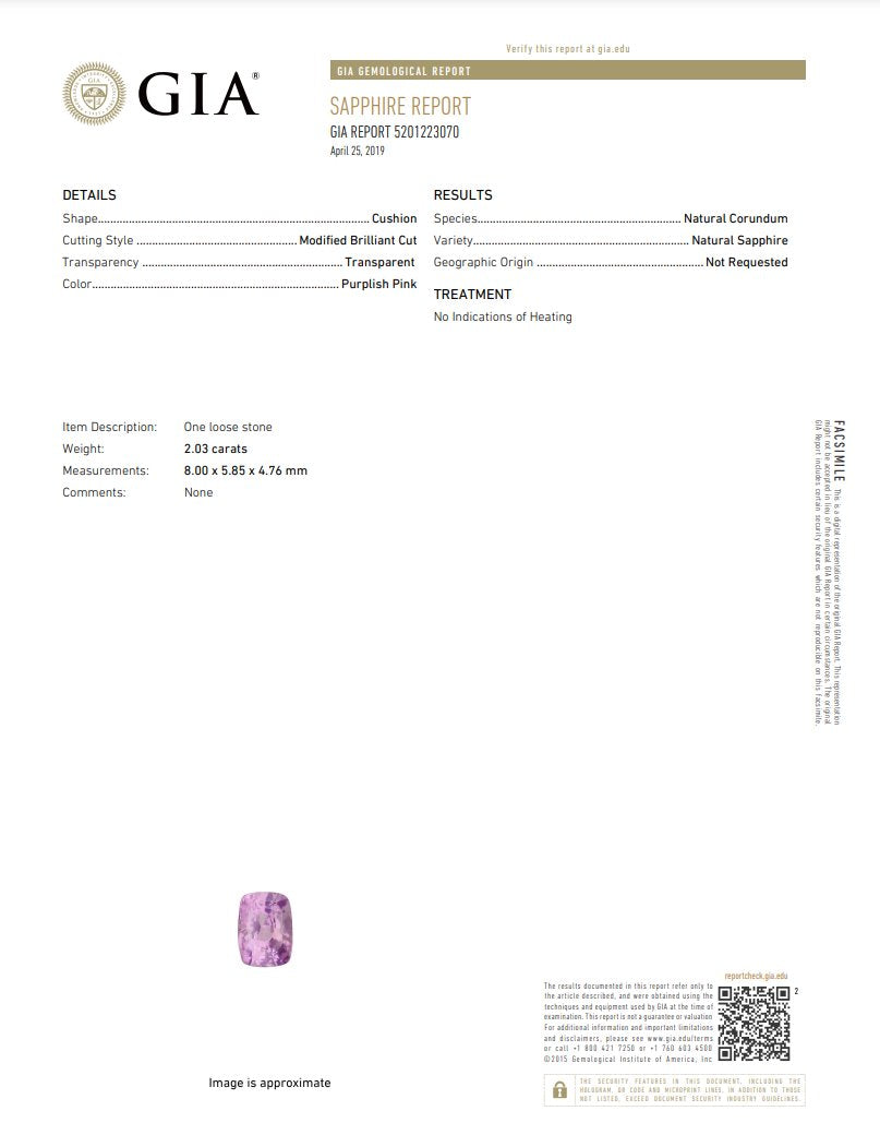 2.03ct Cushion Shape Pink Sapphire, GIA Certified Natural, 8.0*5.8*4.8mm PS252 Aurora Designer