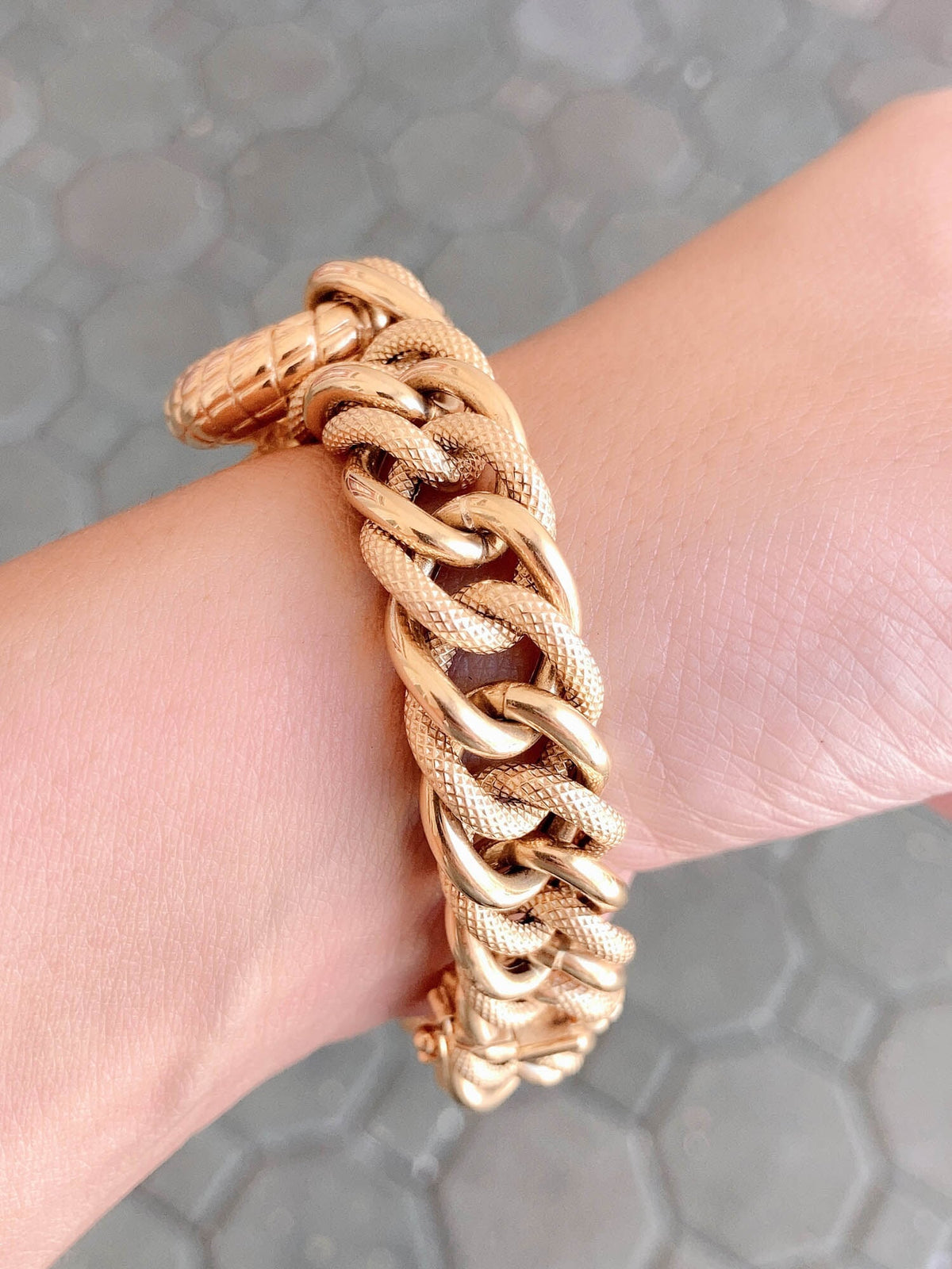 Chunky Bracelet with Snake Scale Texture 14K Gold 24g R2044 Aurora Designer