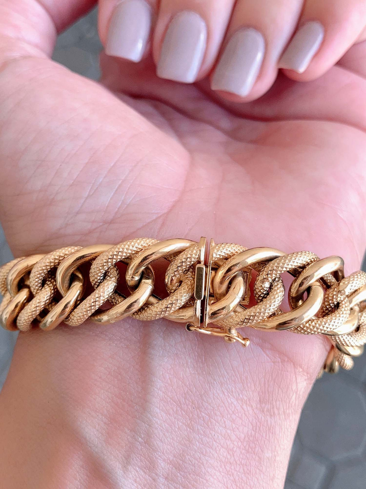 Chunky Bracelet with Snake Scale Texture 14K Gold 24g R2044 Aurora Designer