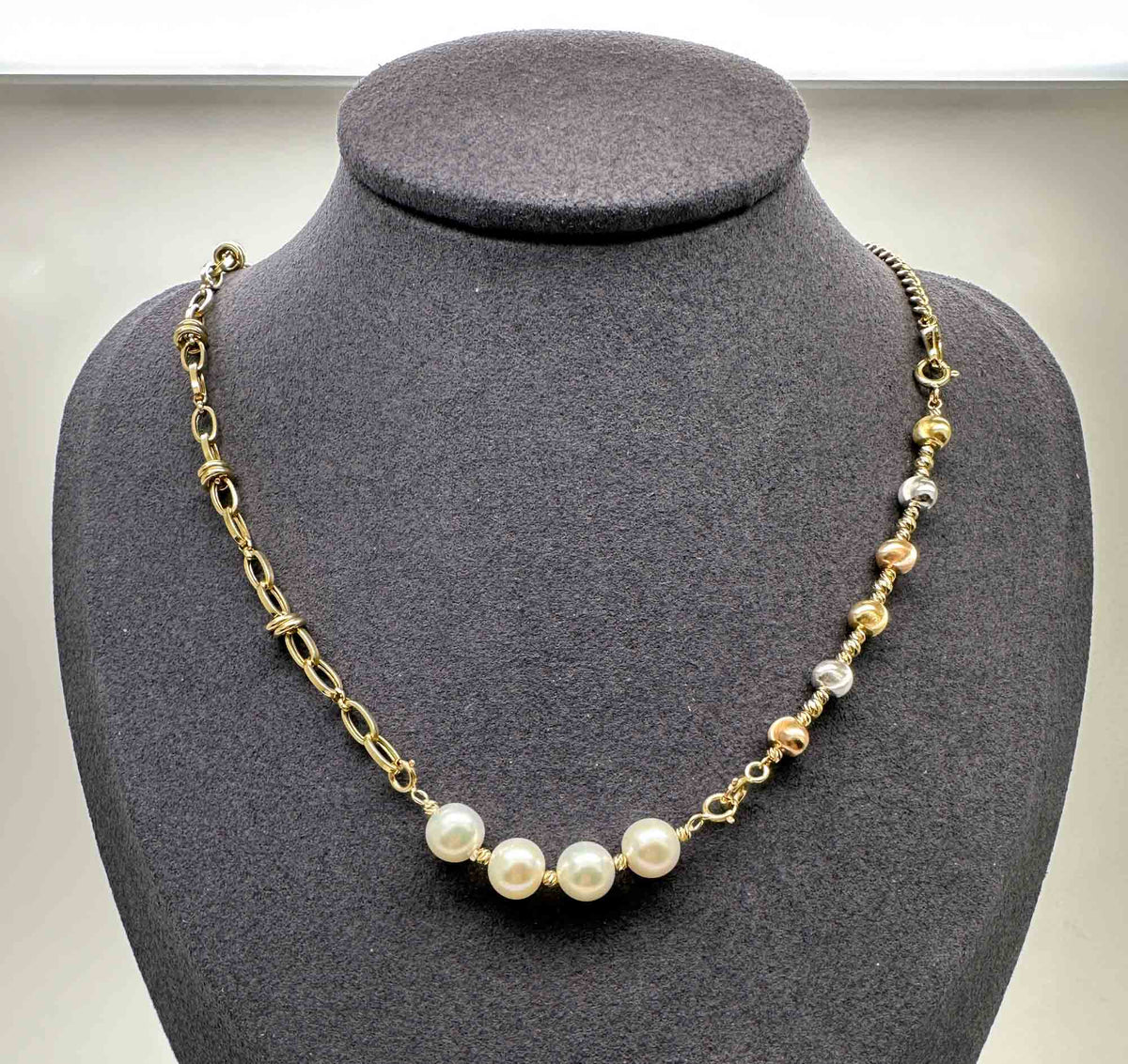 18K Gold AB Half and Half Mixed Bracelet Chain 2.8g R2046 Aurora Designer