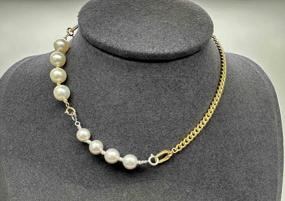 6mm Light Gray Pearl and 18K Gold Extension Chain R2049 Aurora Designer