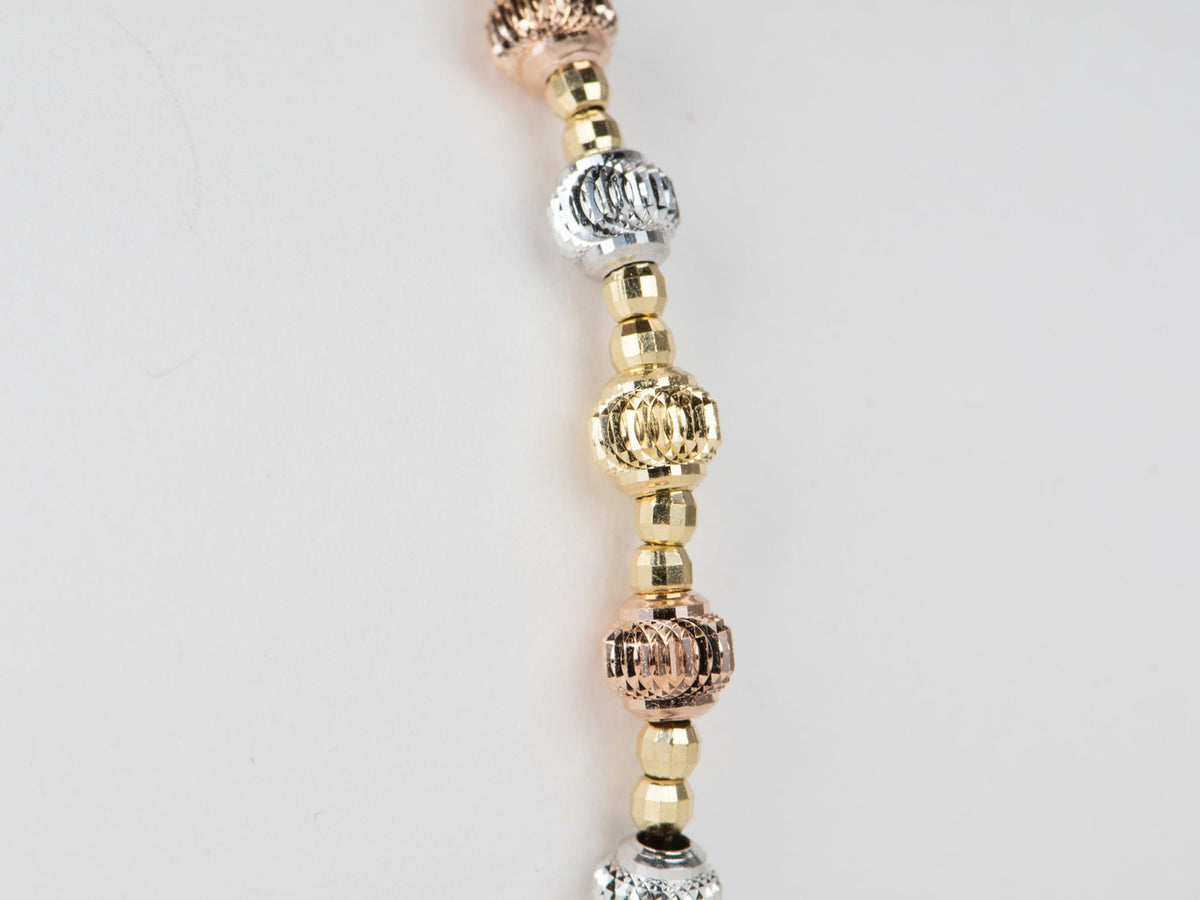 Tri-Color Solid 18K Gold Diamond Cut Sparkly Bead Bracelet 4.9g R2053 Aurora Designer