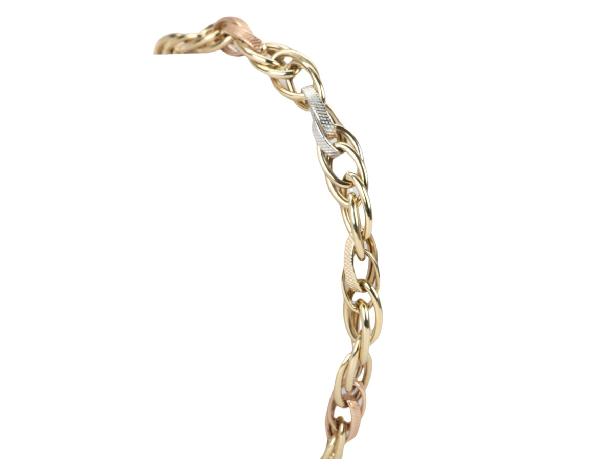 Tri-Color Fancy Link Bracelet 14K Gold Lighter Links 5.18g R2057 Aurora Designer