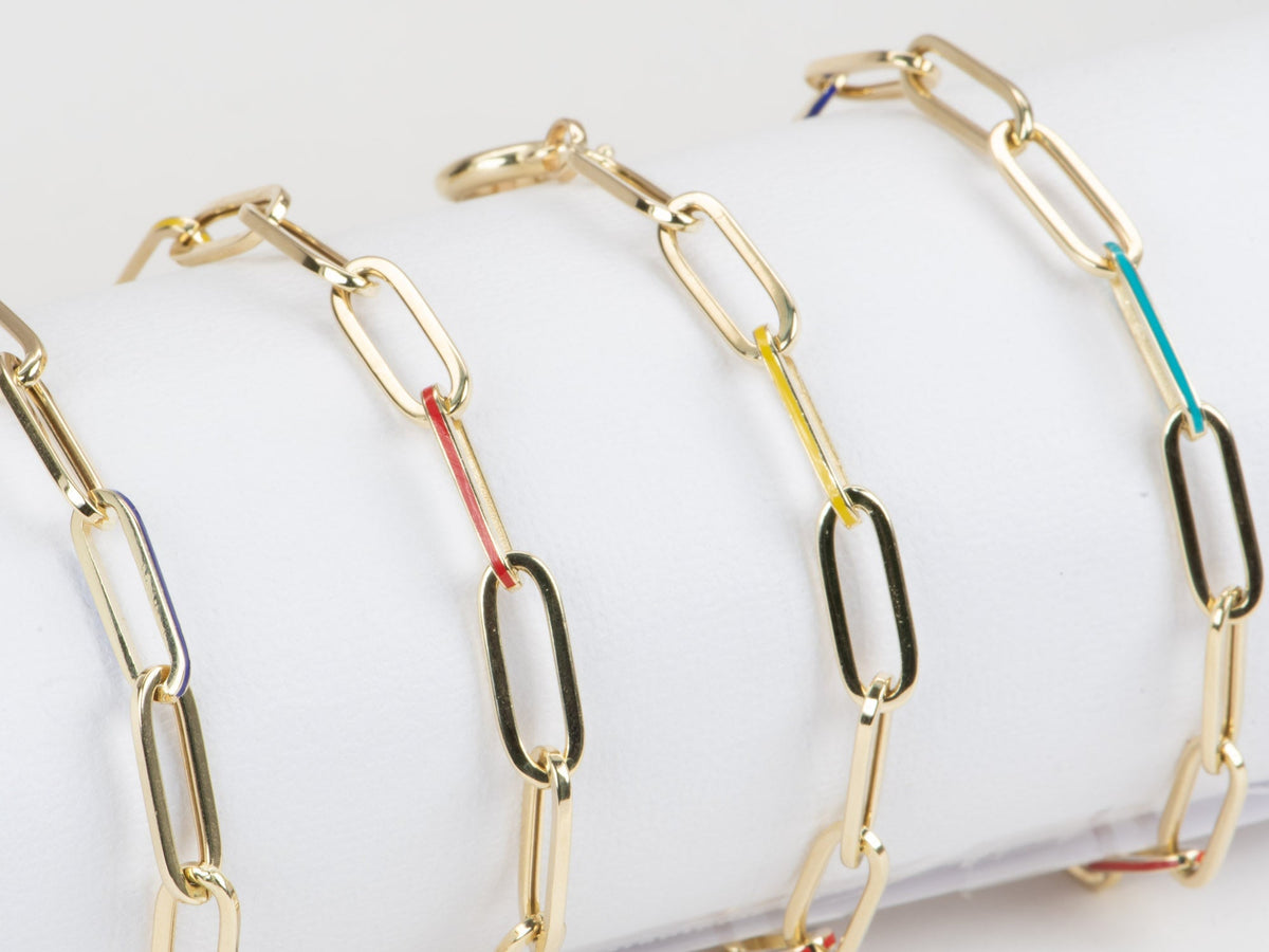 Paperlink Bracelet with Mixed Enamel 14K Gold 4.48-4.73g R2061 Aurora Designer