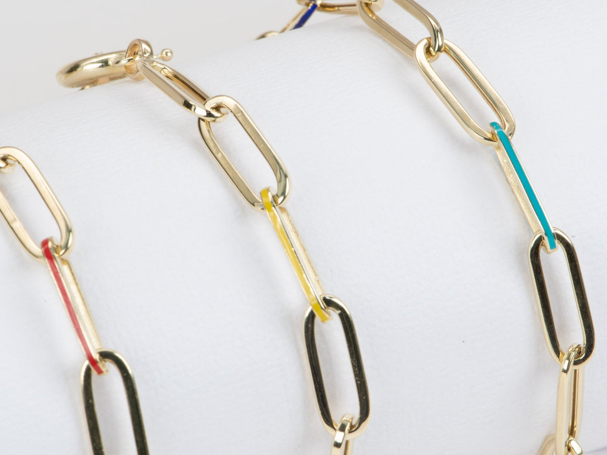 Paperlink Bracelet with Mixed Enamel 14K Gold 4.48-4.73g R2061 Aurora Designer