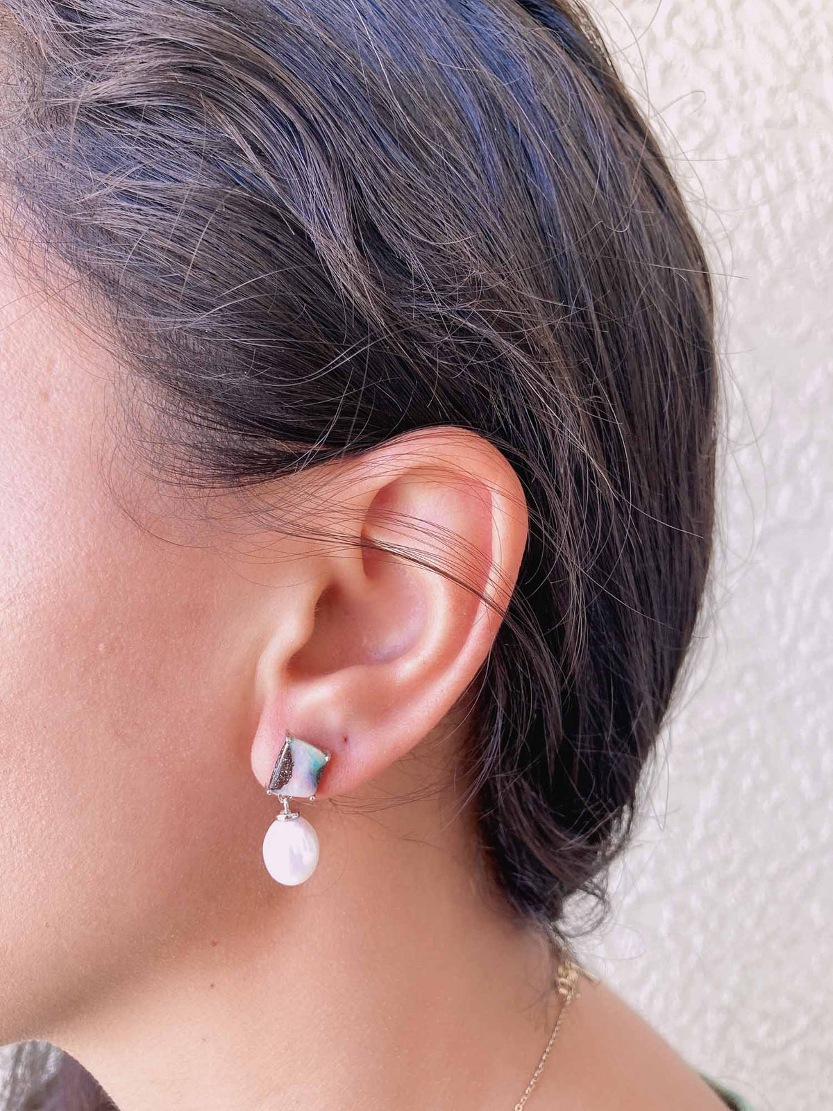 Solid Australian Boulder Opal with Freshwater Pearl Earrings 14K White Gold R3071 Aurora Designer