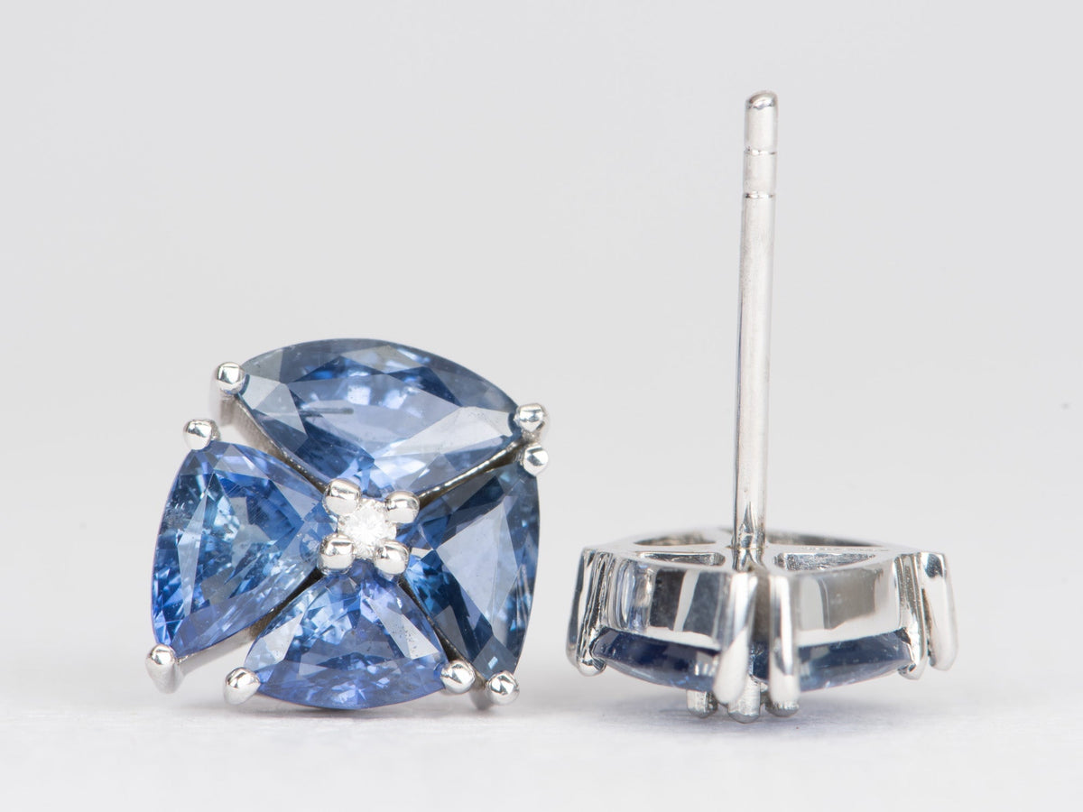 3.45ct Blue Sapphire and Diamond Cluster Earrings 14K White Gold R3080 Aurora Designer