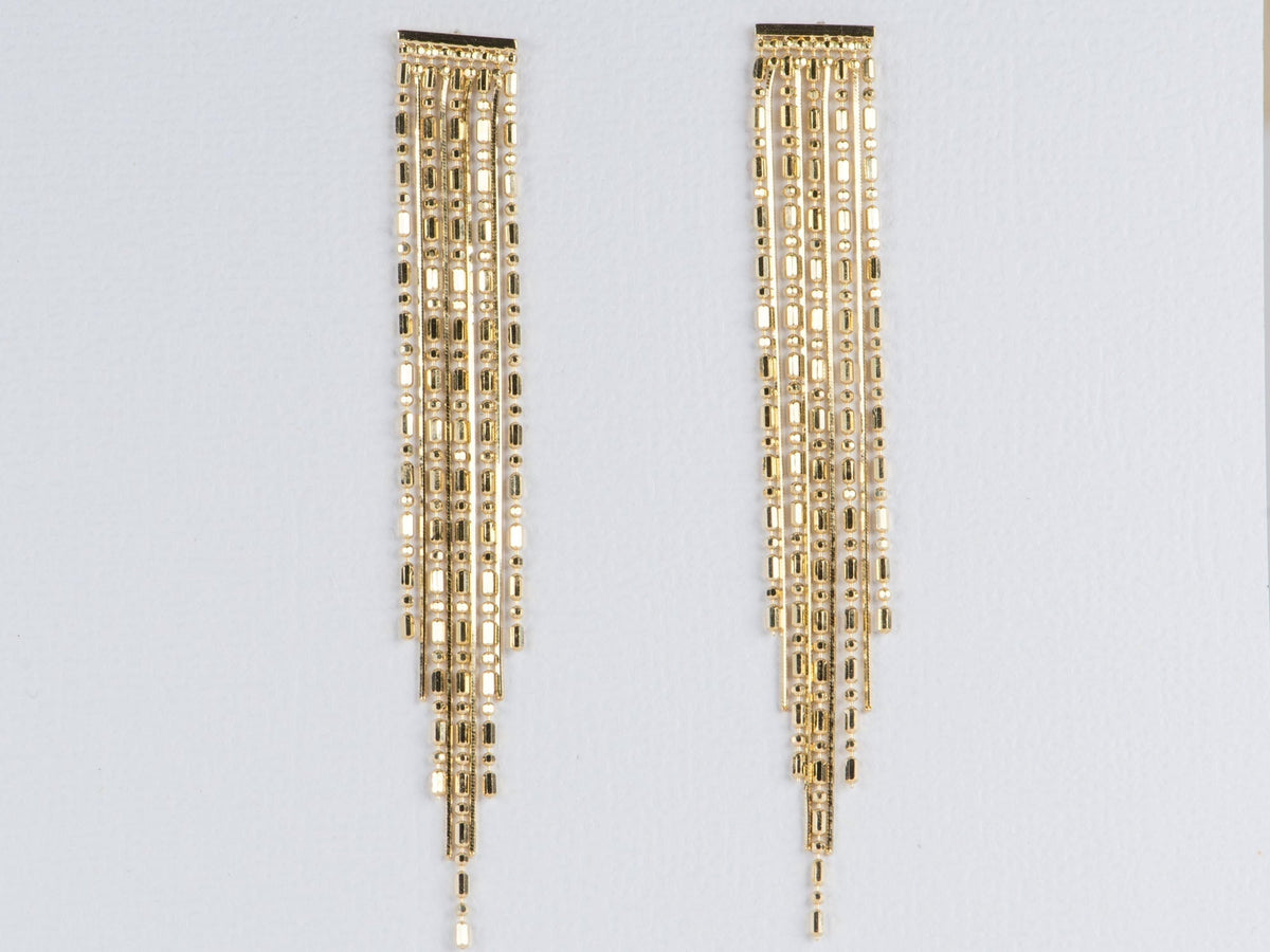 Solid 18K Gold Long Fringe Earrings 3.86g Flowy Movement R3081 Aurora Designer