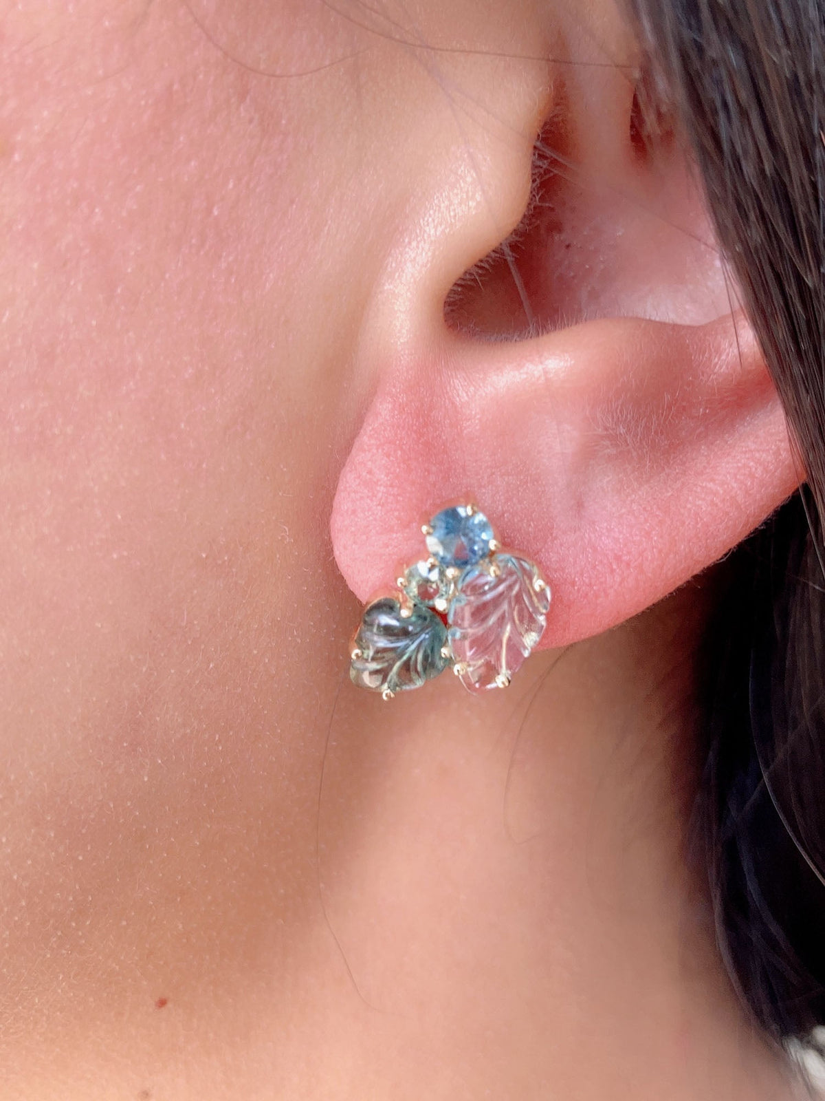Aquamarine and Teal Sapphire Cluster Earrings 9K Gold R3085 Aurora Designer