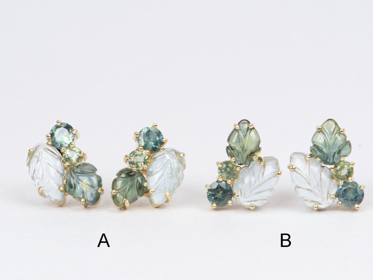 Aquamarine and Teal Sapphire Cluster Earrings 9K Gold R3085 Aurora Designer