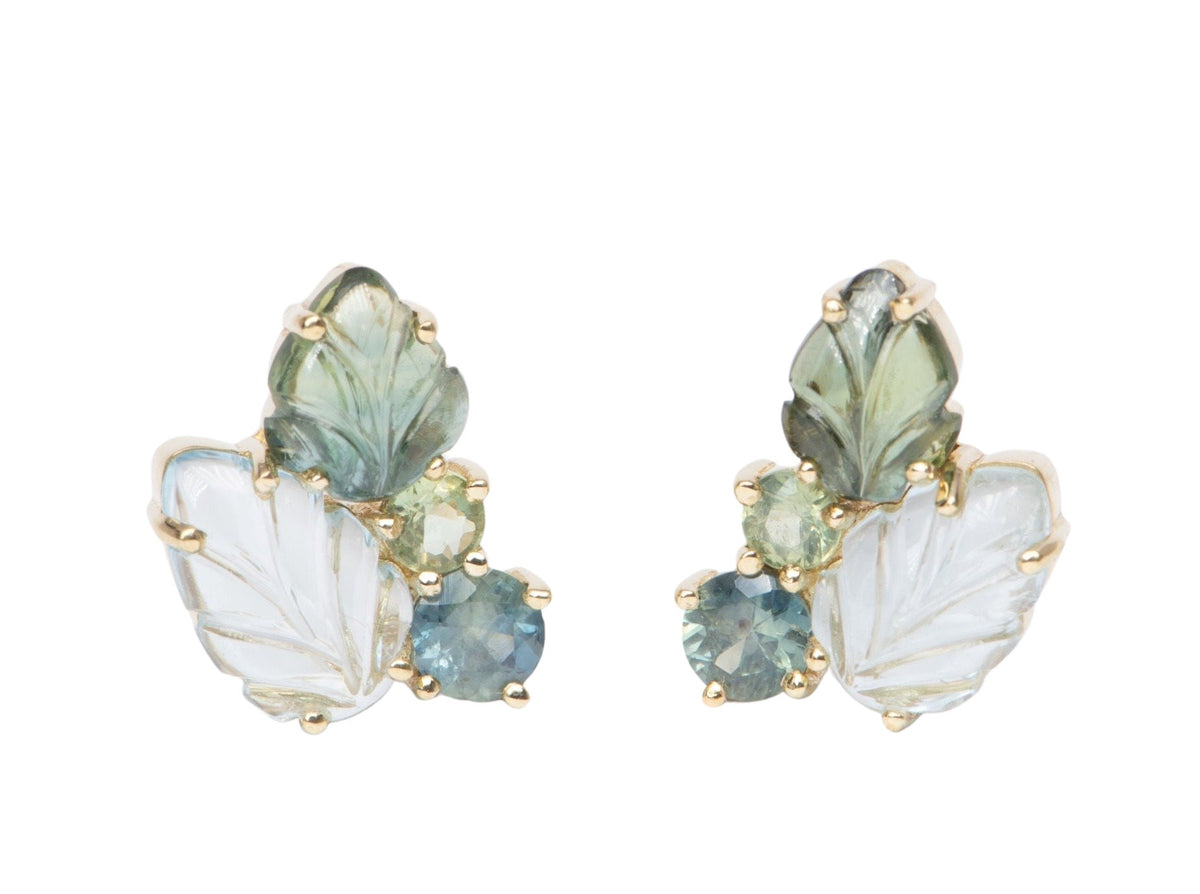 Aquamarine and Teal Sapphire Cluster Earrings 9K Gold R3085 Aurora Designer