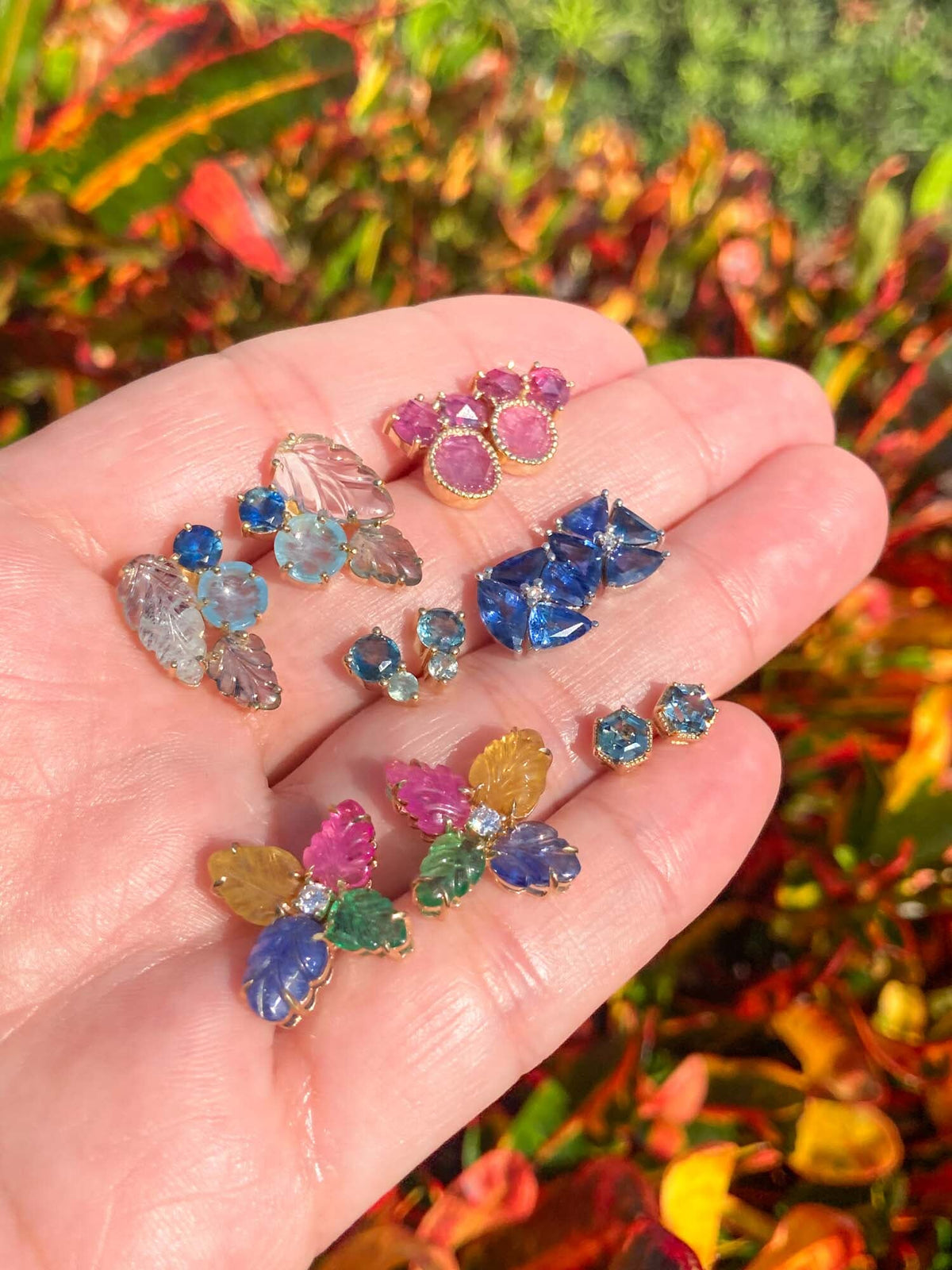 Stunning Royal Blue Sapphire and Diamond Cluster Earrings 14K White Gold R3080 Aurora Designer
