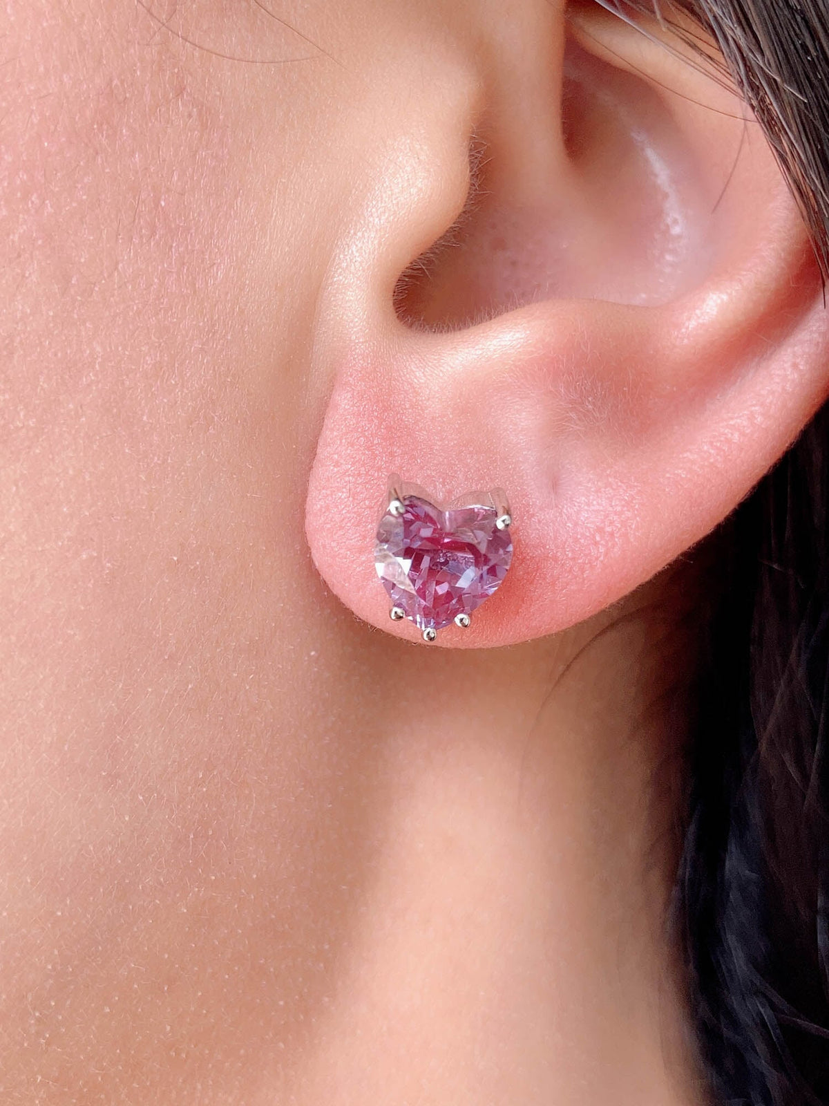 3.04ct Heart-Shape Lab Alexandrite Earrings 14K White Gold R3094 Aurora Designer