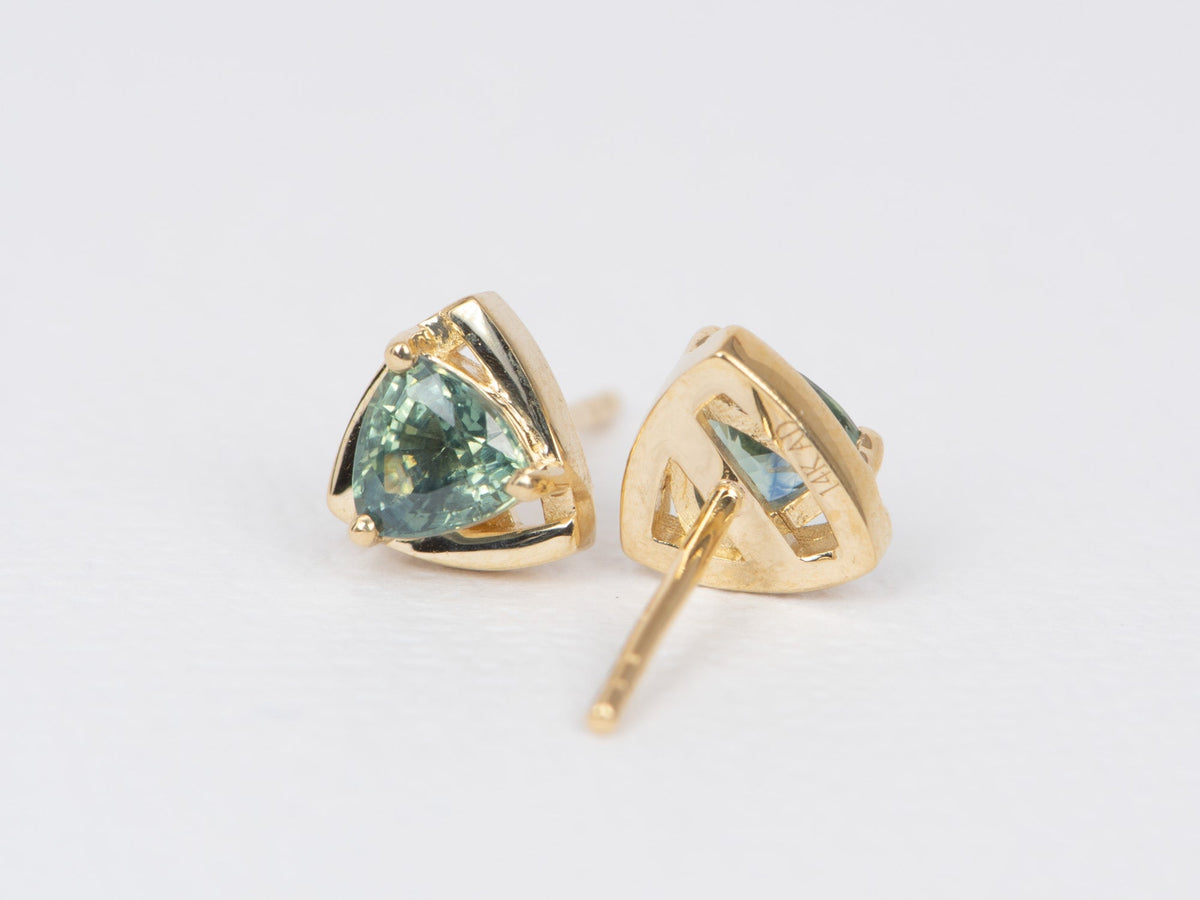 Triangle Teal Sapphire Wind Spinner Earrings 14K Gold R3105 Aurora Designer