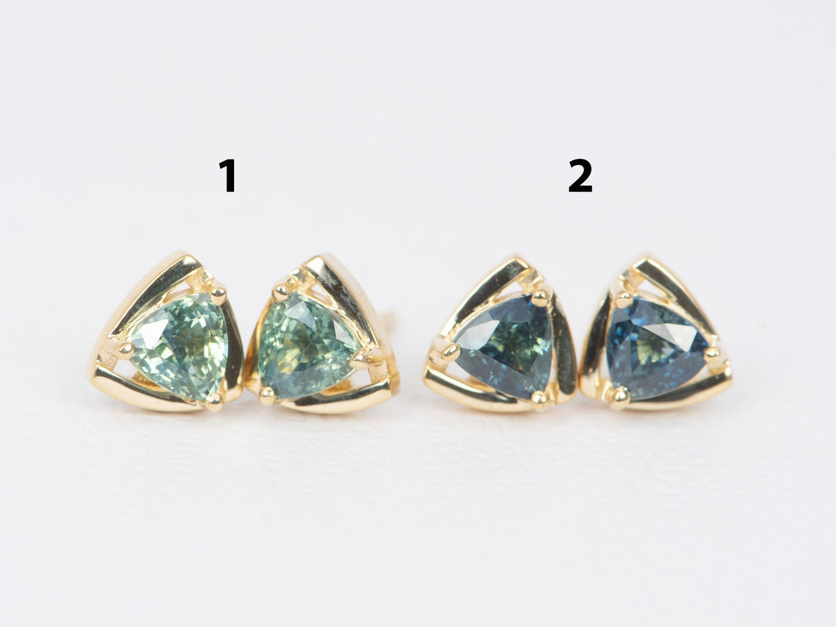 Triangle Teal Sapphire Wind Spinner Earrings 14K Gold R3105 Aurora Designer