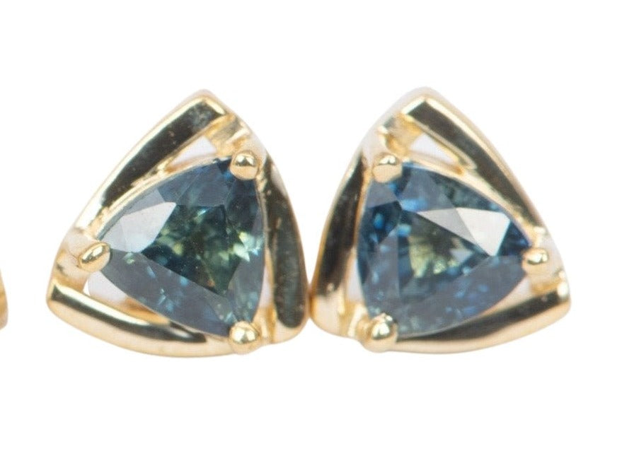 Triangle Teal Sapphire Wind Spinner Earrings 14K Gold R3105 Aurora Designer