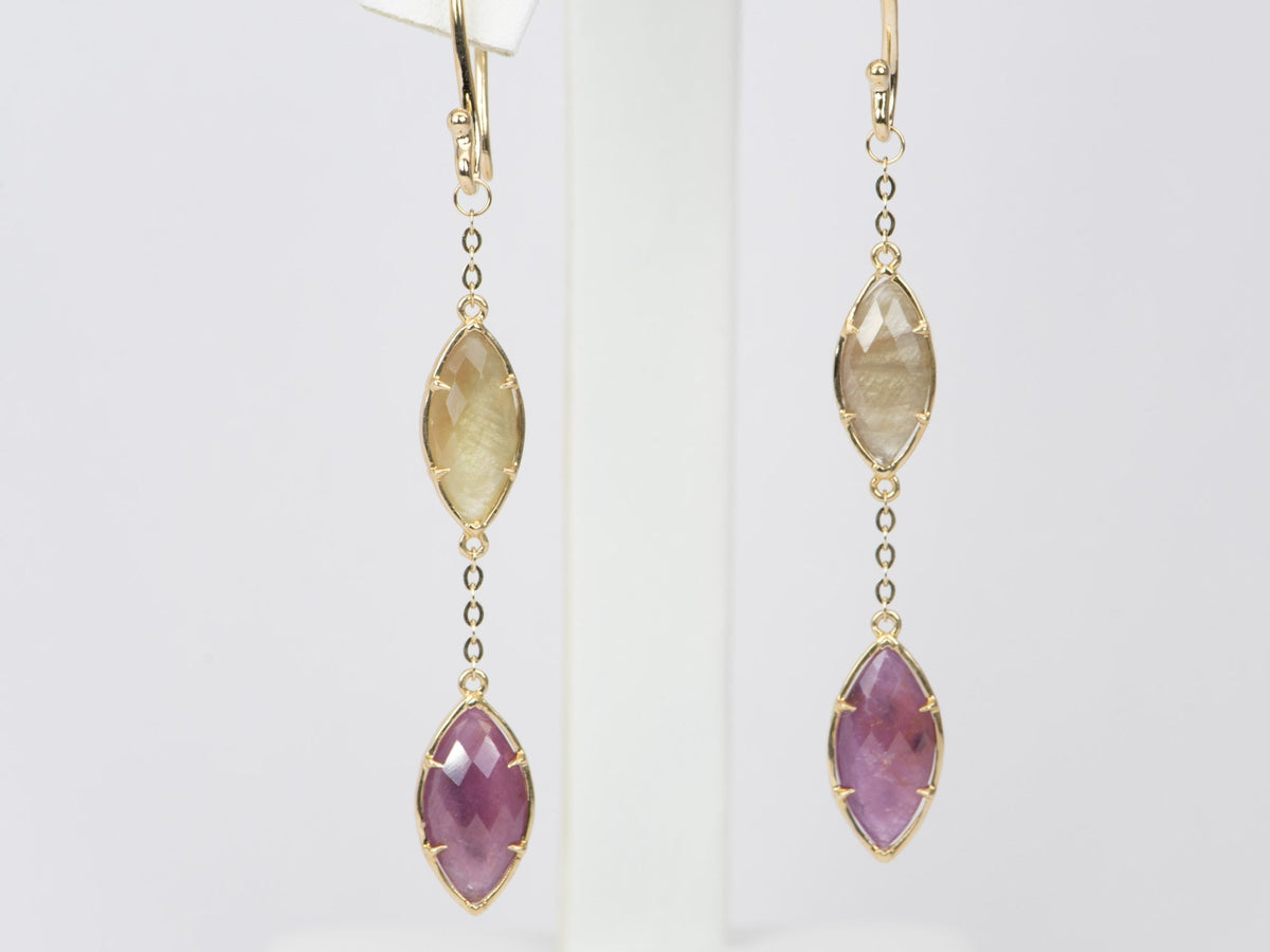 10.2ct Natural Sapphire Double Side Rose Cut Ear Dangles 9K Gold R3106 Aurora Designer